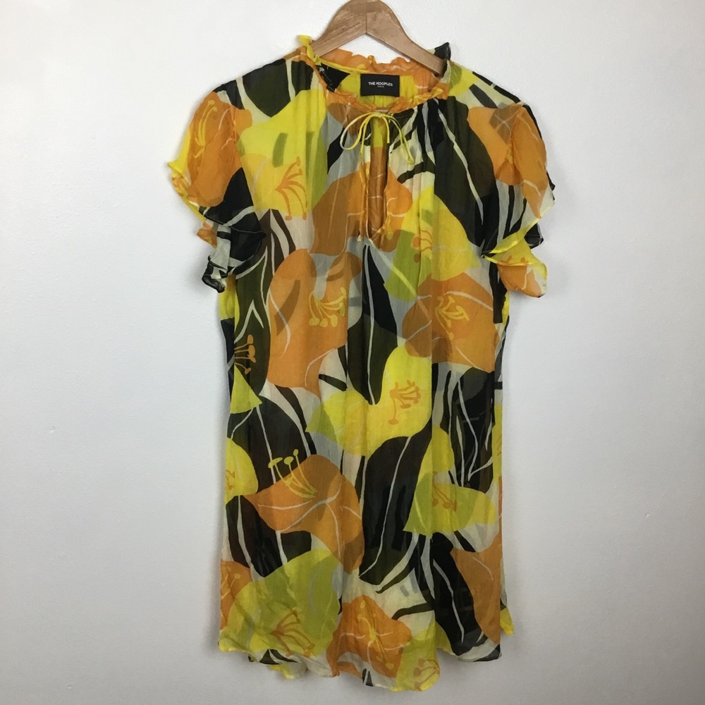 The Kooples Paris Short Yellow Floral Dress Frilly Sleeves 2